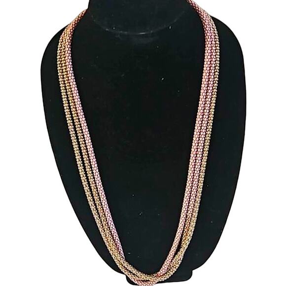 Fashion Jewelry Women’s Multi-Strand Rope Necklace - Pink & Gold Beaded - Picture 5 of 5